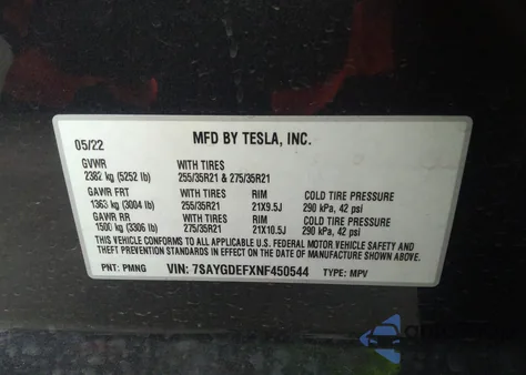 2022 Tesla Model Y Performance Dual Motor All-Wheel Drive из США, поврежденный, VIN 7SAYGDEFXNF450544